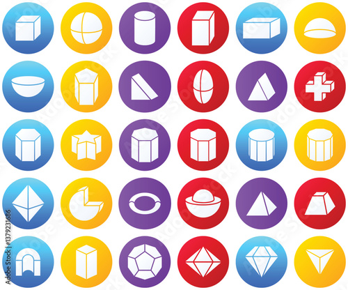 Shape 3D Gradient Circle, icon set.
