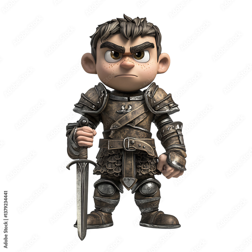 Solemn 3D Cartoon Character with Sword and Armor Isolated on Transparent Background Solemn 3D Cartoon Character with Sword and Armor Isolated on Transparent Background