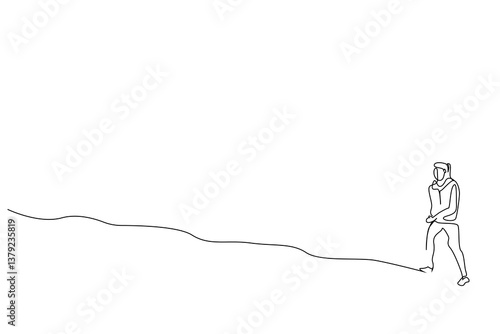 woman person adult walk nature outside far away one line drawing art design vector
