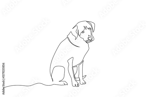 street stray dog sad alone sit one line art design vector