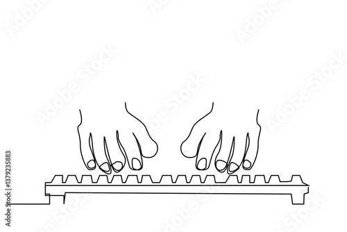 human person finger using keyboard object computer one line drawing art design vector