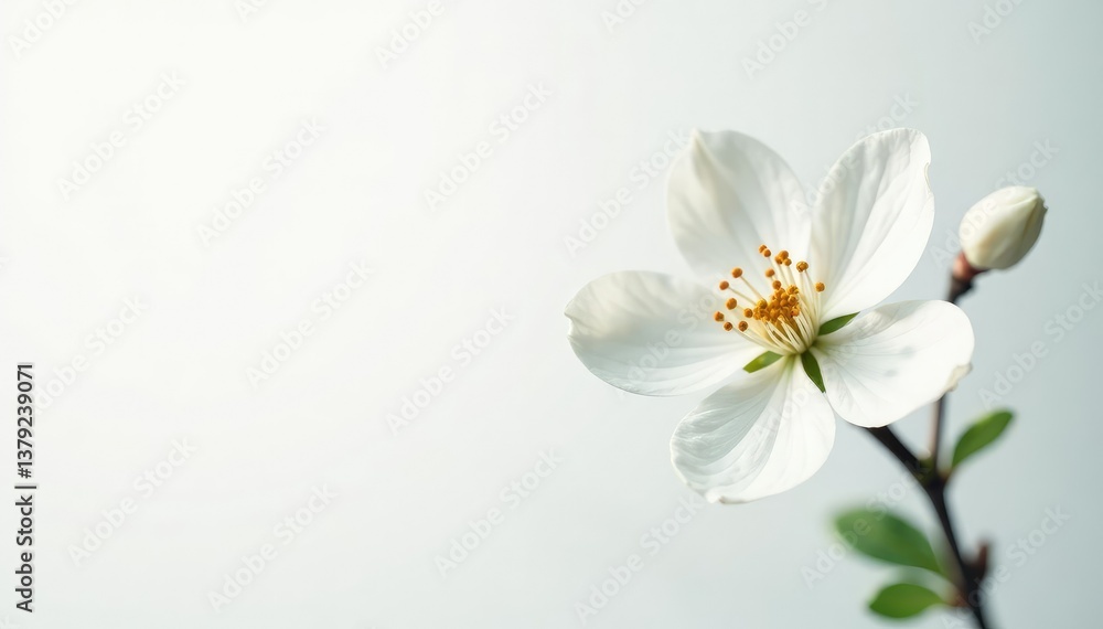 Obraz premium Delicate white blossom against pure white backdrop, purity, elegance, petals