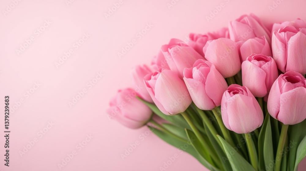 Beautiful bouquet of pink tulips on pastel pink background, perfect for spring and floral arrangements Beautiful bouquet of pink tulips on pastel pink background, perfect for spring and floral arrangements