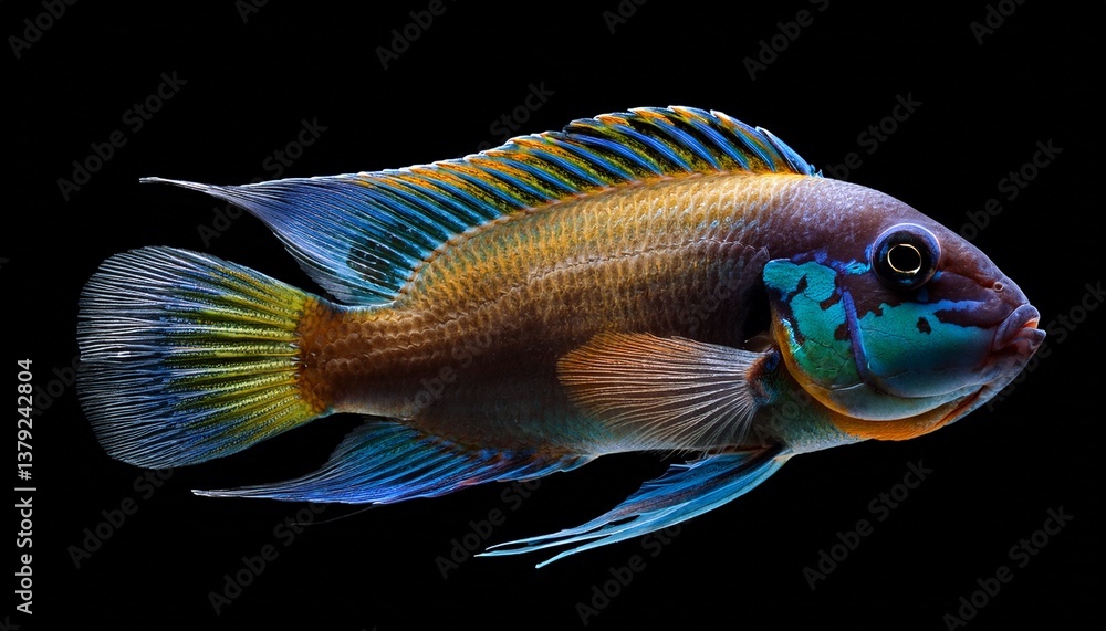 African Cichlid on black background African Cichlid on black background