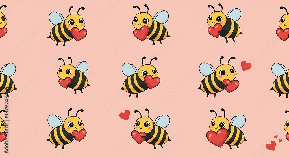 Obraz premium Adorable Bees Share Love A Sweet Valentine Pattern AI Generated