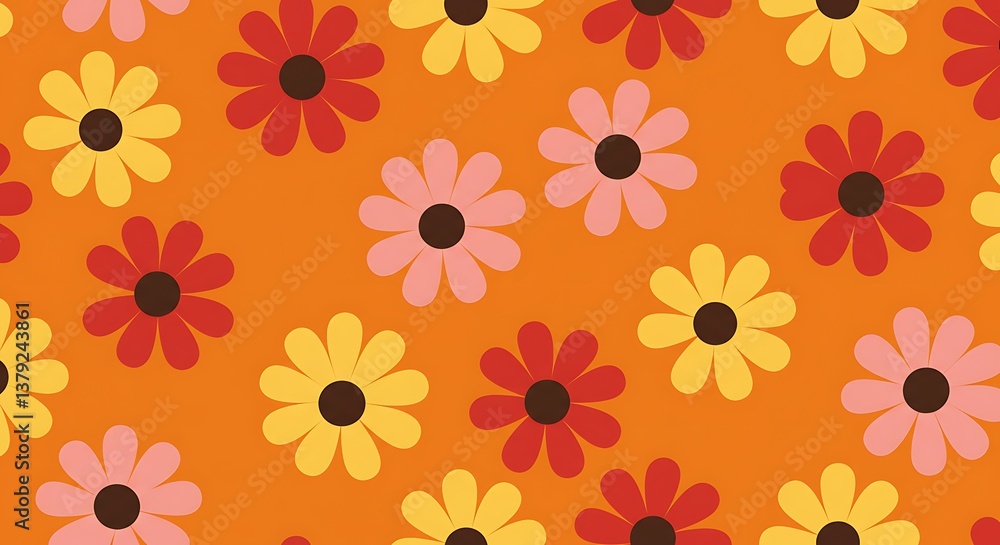 Vibrant Retro Floral Pattern Warm Autumn Hues AI Generated Vibrant Retro Floral Pattern Warm Autumn Hues AI Generated