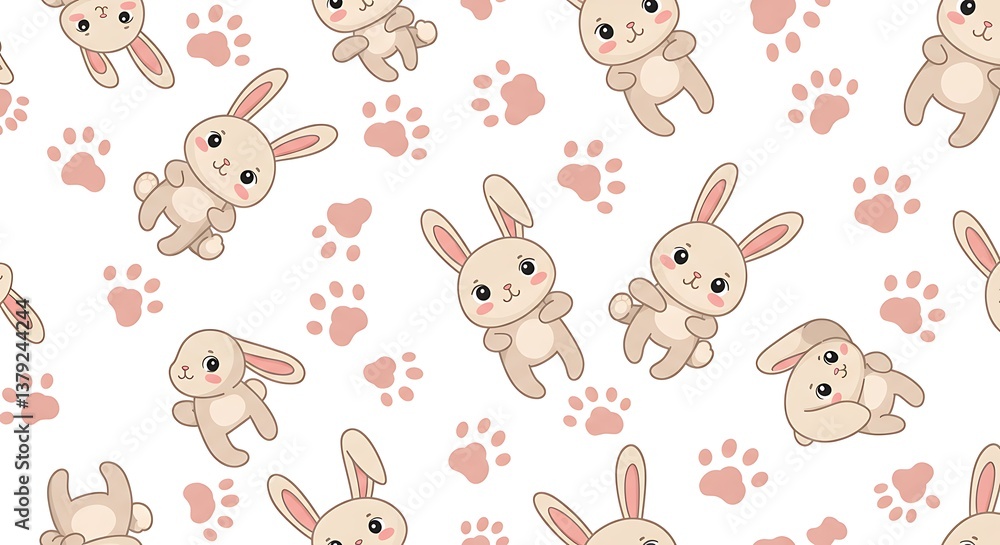 Fototapeta premium Adorable Bunny Pattern Pastel Colors Cute Cartoon Seamless Design AI Generated