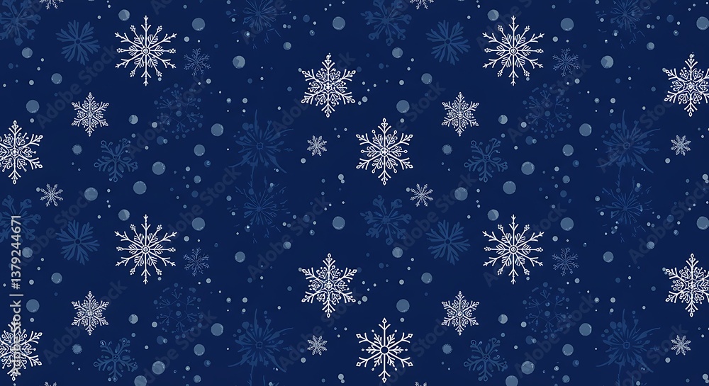Winter Wonderland Silver Snowflakes Navy Blue Pattern AI Generated Winter Wonderland Silver Snowflakes Navy Blue Pattern AI Generated