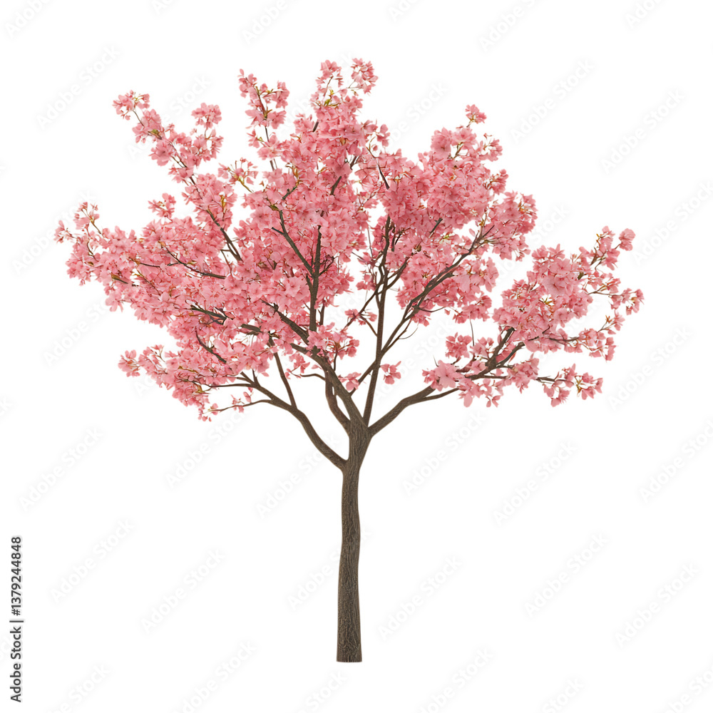 Obraz premium 3D Rendered Cherry Tree Sapling with Tiny Blossoms Isolated on Transparent Background