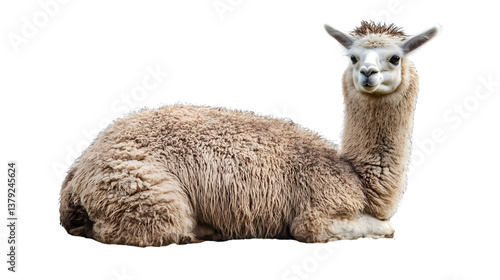 Adorable Alpaca Standing Alone on Transparent Background - High-Quality Stock Image