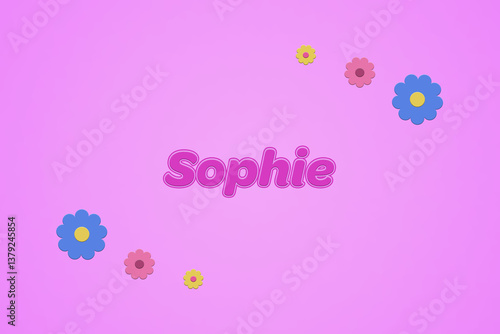 Sophie female girl name illustration in pink with blossoms, flowers
