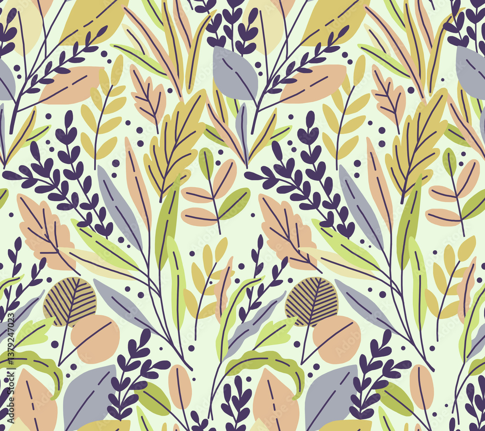 custom made wallpaper toronto digitalSeamless textile art pattern with hand-drawn abstract floral patterns, leaves and plants in bright, attractive colors.	

