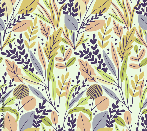 Wallpaper Mural Seamless textile art pattern with hand-drawn abstract floral patterns, leaves and plants in bright, attractive colors.	
 Torontodigital.ca