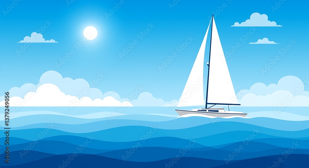 Fototapeta premium Azure Embrace: Sunlit Sail AI Generated