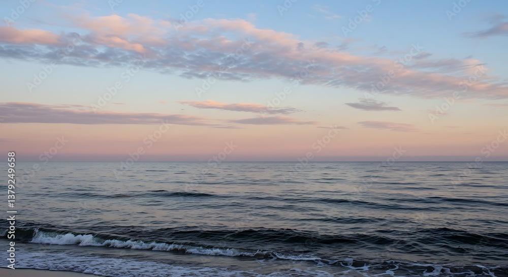 Obraz premium Serene Seascape Pastel Sunset Coastal Calm AI Generated