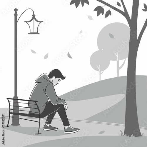 Melancholic Sad Character Design, Expressive Illustration Perfect for Emotional Art, Digital Projects, and Creative Expressions