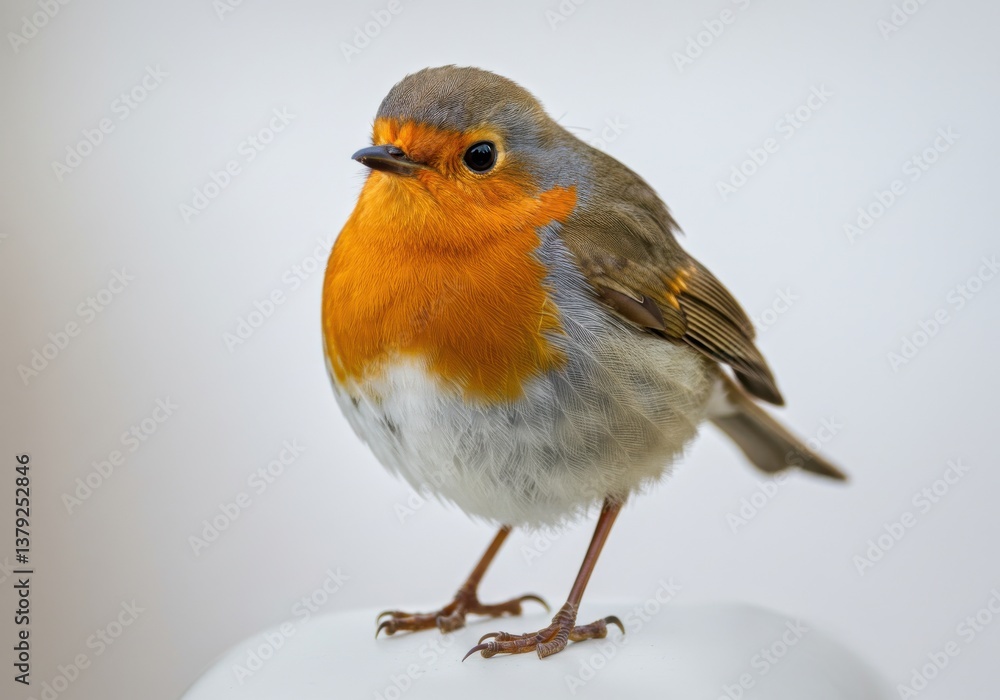 Small songbird european robin vibrant isolated white background Small songbird european robin vibrant isolated white background