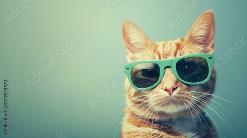 A serious kitty flaunts cool green sunglasses, perfect for St. Patricks Day fun and feline charm.