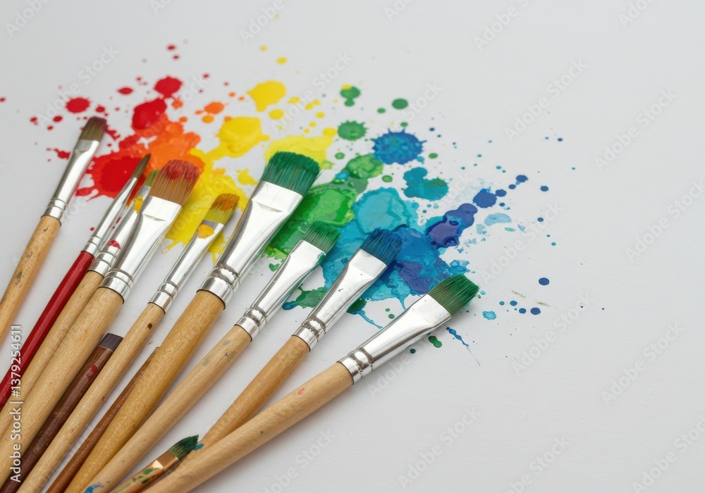 Obraz premium Vibrant paint brushes rainbow colors isolated white background