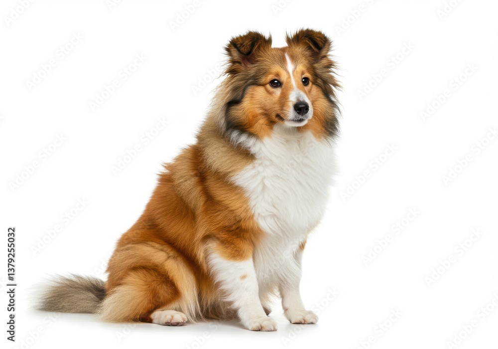 Shetland sheepdog sheltie fluffy fur isolated white background Shetland sheepdog sheltie fluffy fur isolated white background