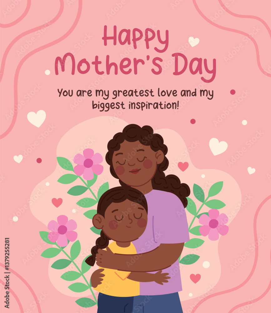 Beautiful Mothers Day Illustration with Flowers in Pink and Lilac Beautiful Mothers Day Illustration with Flowers in Pink and Lilac
