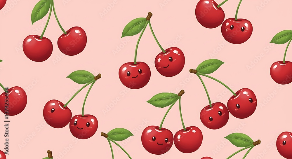 Adorable Cherry Cartoon Pattern Blush Pink Background AI Generated Adorable Cherry Cartoon Pattern Blush Pink Background AI Generated