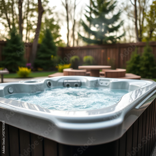 Backyard hot tub with bubbling water close up