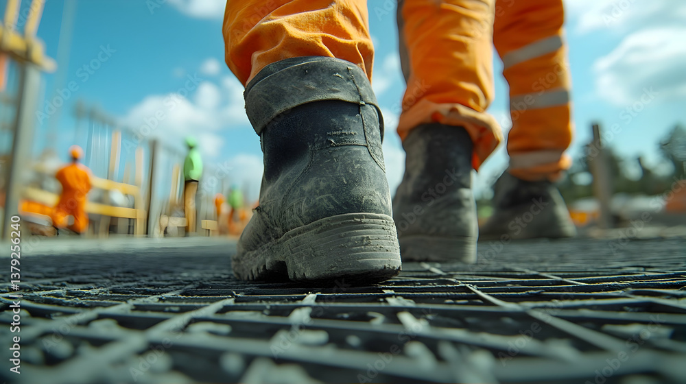 Worker's boots on construction site Worker's boots on construction site