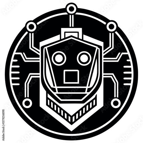Icon AI Technology. Artificial Intelligence. Humanoid robot uses AI tools to generate images, write code, writer bot, translate, advertise. AI assistant.