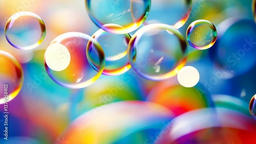 Big colorful soap bubbles create a whimsical scene against a blurred summer background. Ai Generated.