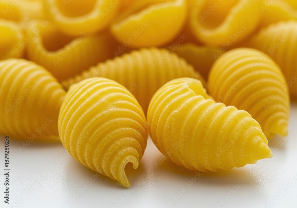 Pasta shells yellow curved close-up isolated white background Pasta shells yellow curved close-up isolated white background