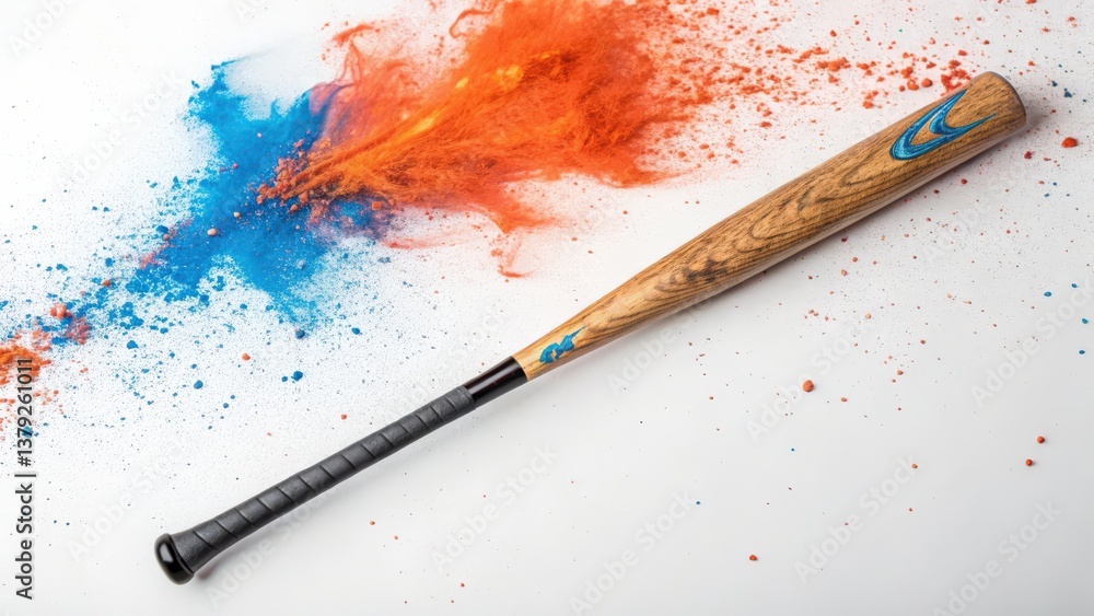 Fototapeta premium Baseball Bat with Exploding Color Powder