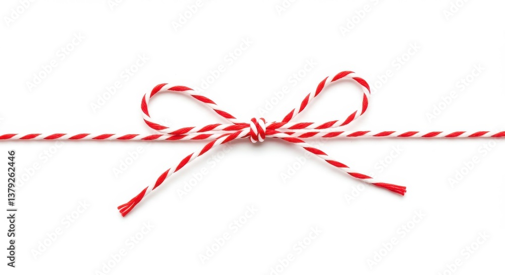Naklejka premium Red white twine delicate bow isolated white background