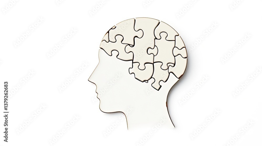Silhouette of a human head with brain constructed of puzzle pieces Silhouette of a human head with brain constructed of puzzle pieces