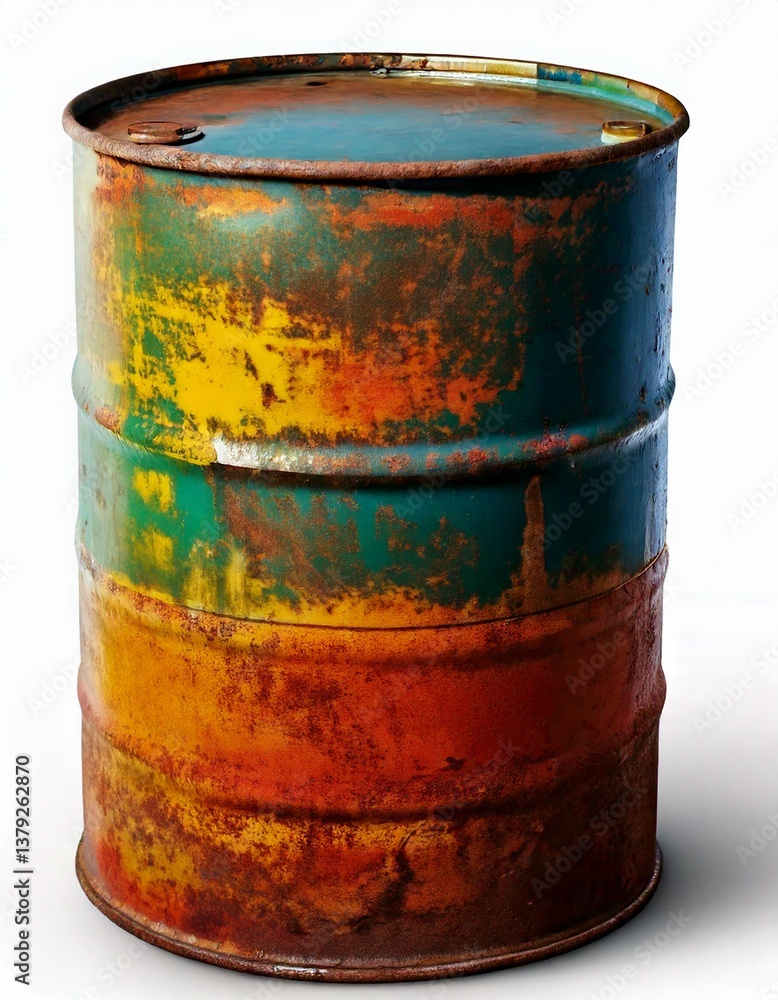 Naklejka premium A rusted oil drum isolated on a white background