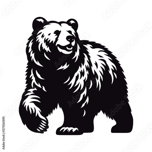 Majestic Grizzly Bear: Black and White Illustration

