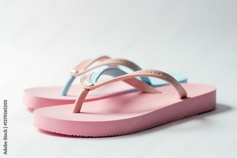 Close-up view of a flip-flop against a stark white backdrop, footwear, object