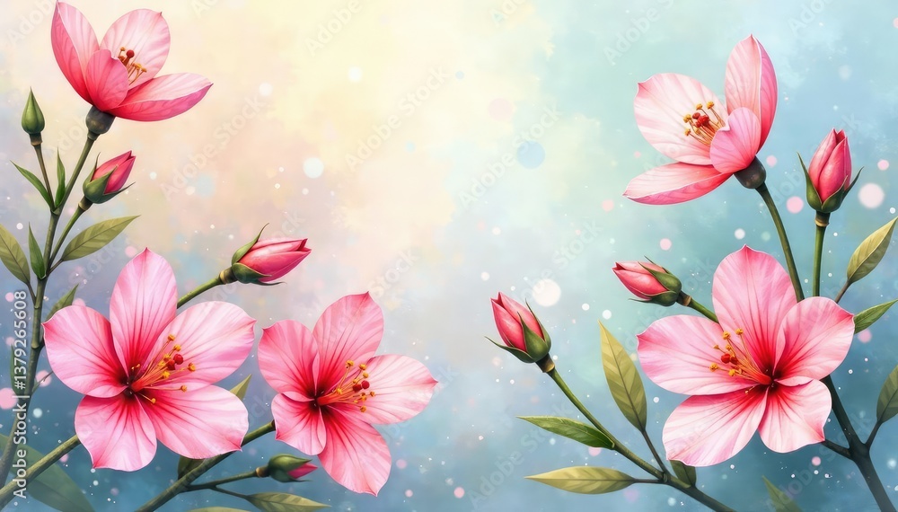 Delicate watercolor blooms, endlessly repeating , seamless pattern, romantic Delicate watercolor blooms, endlessly repeating , seamless pattern, romantic