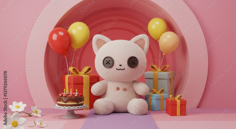 Obraz premium Chat blanc avec cadeaux