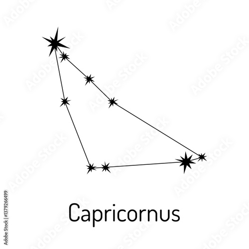 Minimalist vector illustration of the Capricornus constellation. Perfect for astrology enthusiasts, cosmic designs, astronomy education, and zodiac-related projects.
