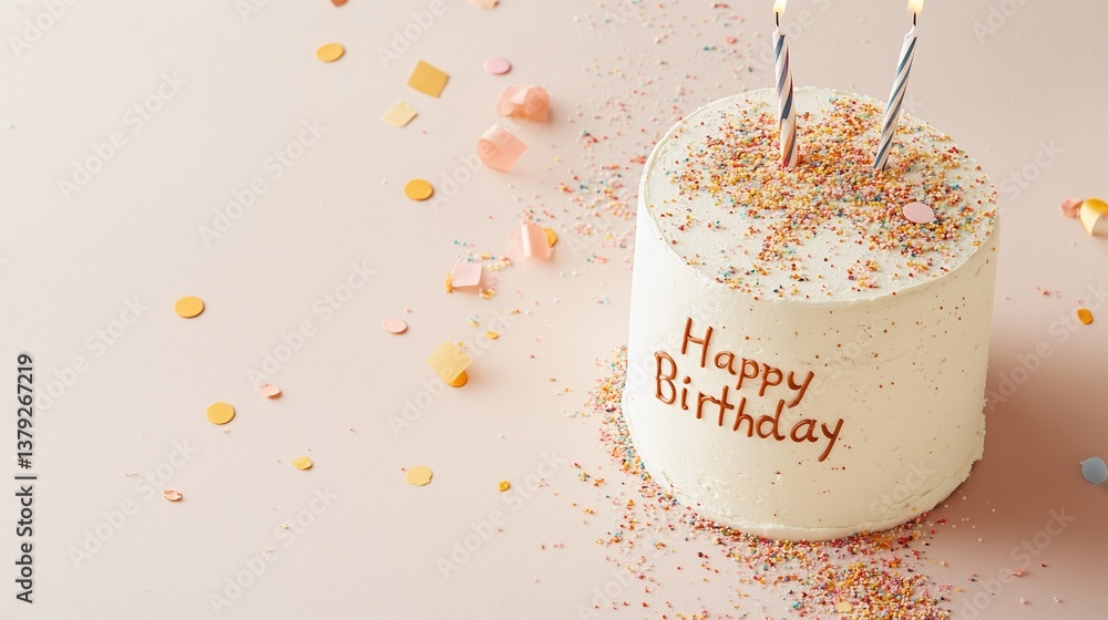 Fototapeta premium Celebration with a birthday cake adorned with candles and colorful sprinkles at a cheerful gathering