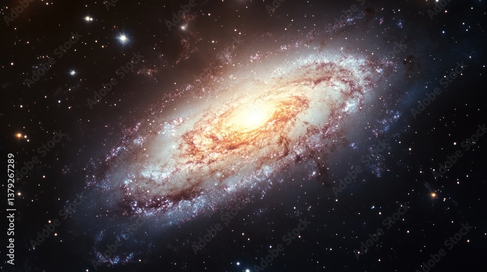 Fototapeta premium A vibrant spiral galaxy, swirling with light and dark matter against a backdrop of stars