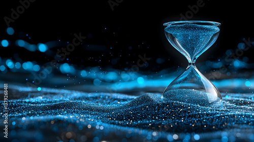 Blue Hourglass on Sand, Time Concept