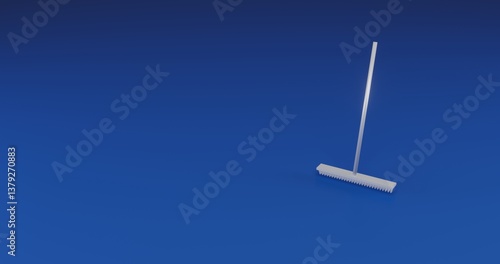 Isolated realistic white rake symbol with shadow. Located on the right side of the scene. 3d illustration on transparent background