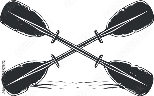 Illustration of crossed oars in black and white, symbolizing nautical and rowing themes.