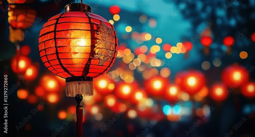 Fototapeta premium Traditional Chinese Lantern Festival Celebrating Lunar New Year in Chinatown