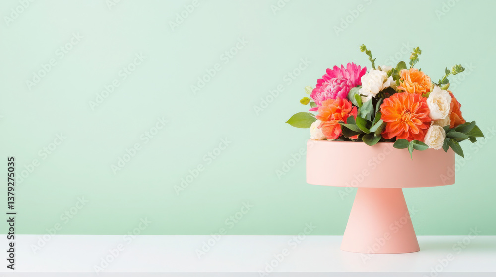 Fototapeta premium Elegant floral arrangement on modern stand for home decor and event styling