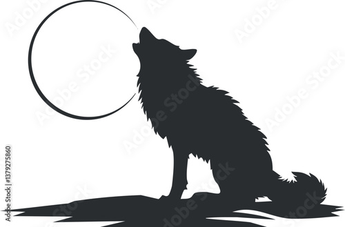 Silhouette of a wolf howling at the moon, capturing the essence of nocturnal wildlife.