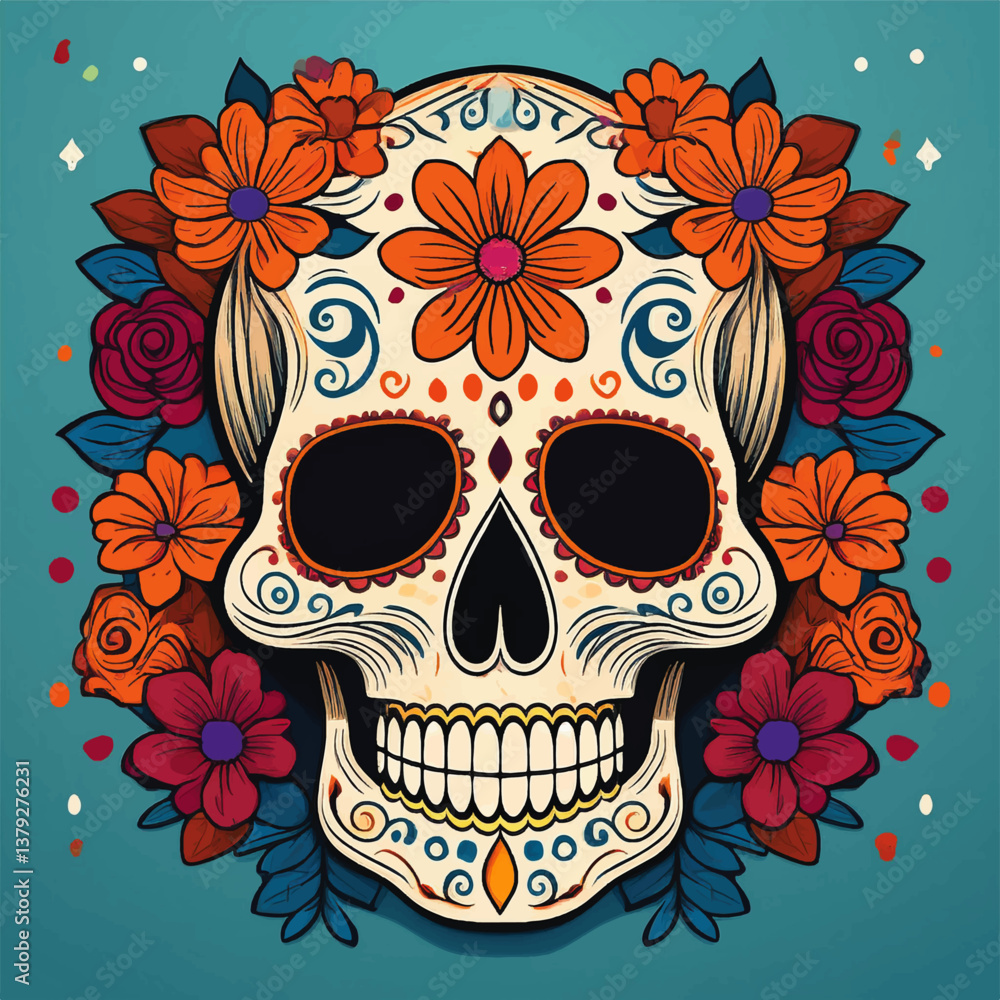 day of the dead skull with flowers day of the dead skull with flowers