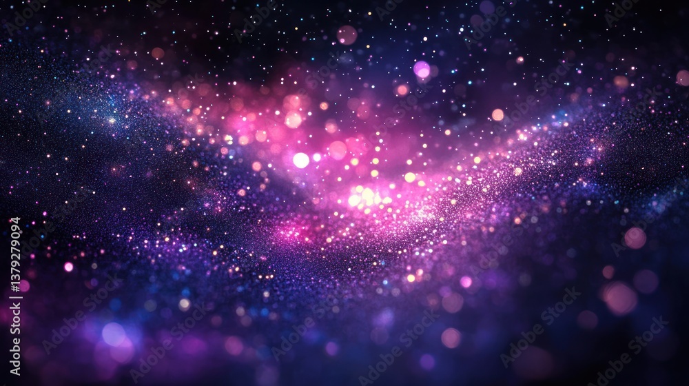 Mesmerizing cosmic dust field with shimmering purple pink blue particles and glowing bokeh lights in deep space Mesmerizing cosmic dust field with shimmering purple pink blue particles and glowing bokeh lights in deep space